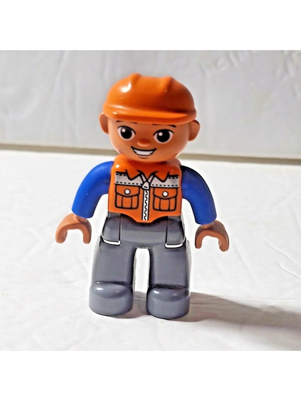 Lego Duplo Figure Male Construction Worker Orange Hard Hat Plastic 2.5"